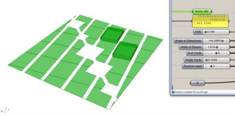 interative parametric model of an urban block of 100 x 100 m